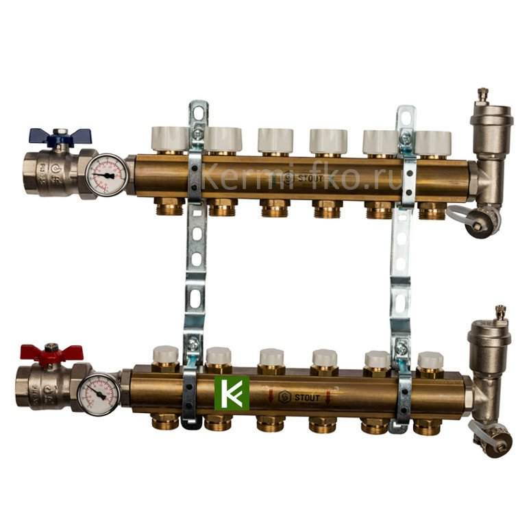 Коллектор для теплого пола с вентилями 6 выходов STOUT SMB 0468 000006